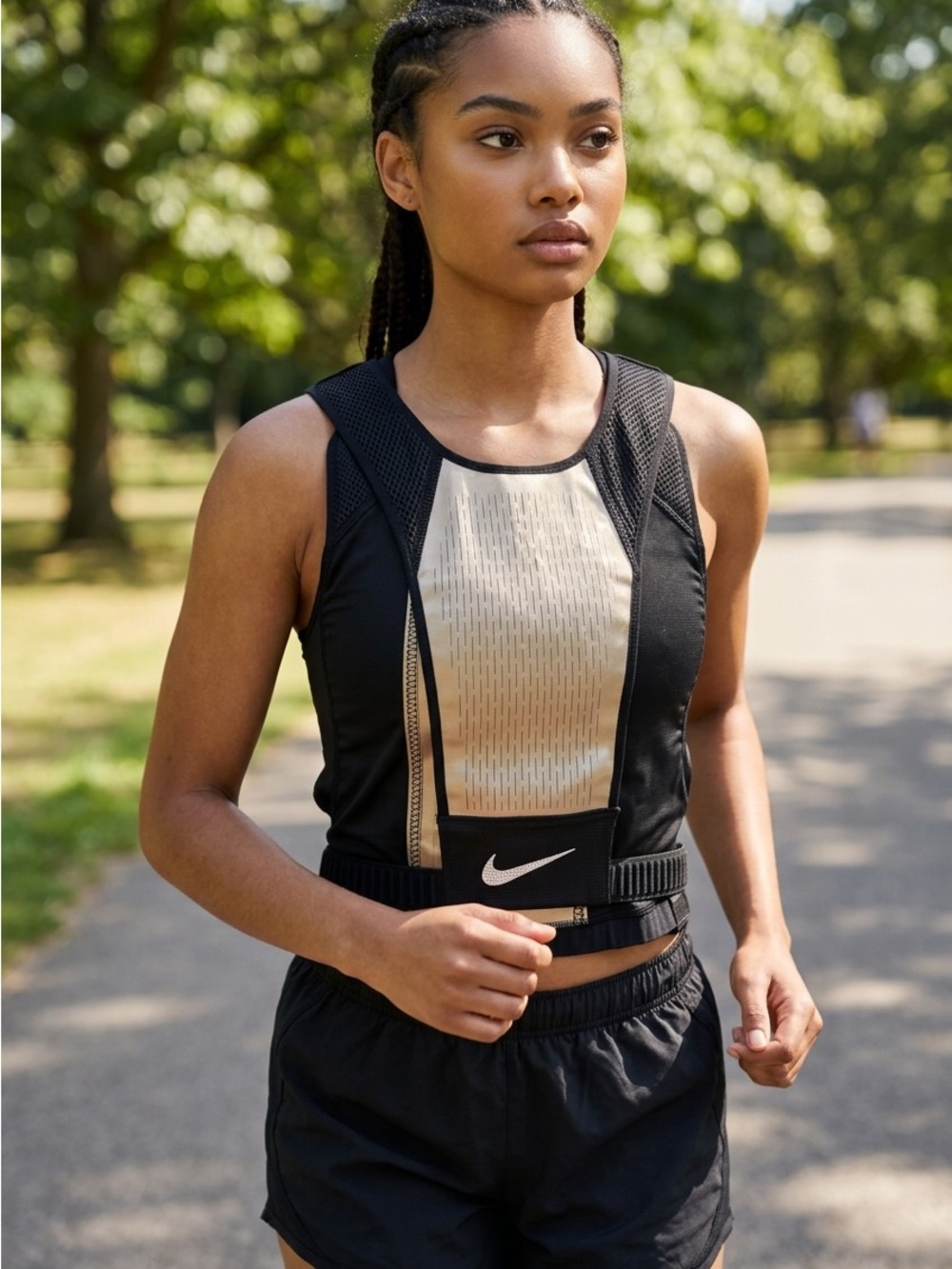Nike Black and Beige Running Hydration Vest with White Swoosh